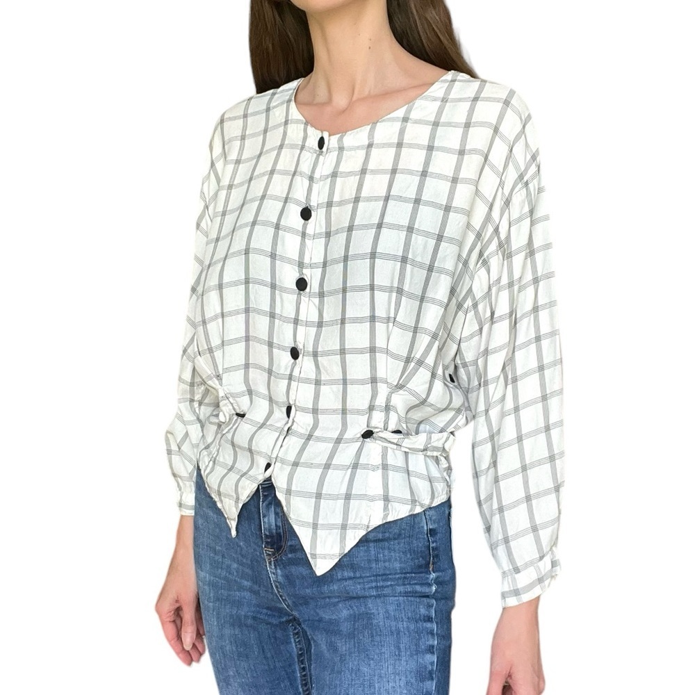 Vintage Plaid Button-Up Blouse